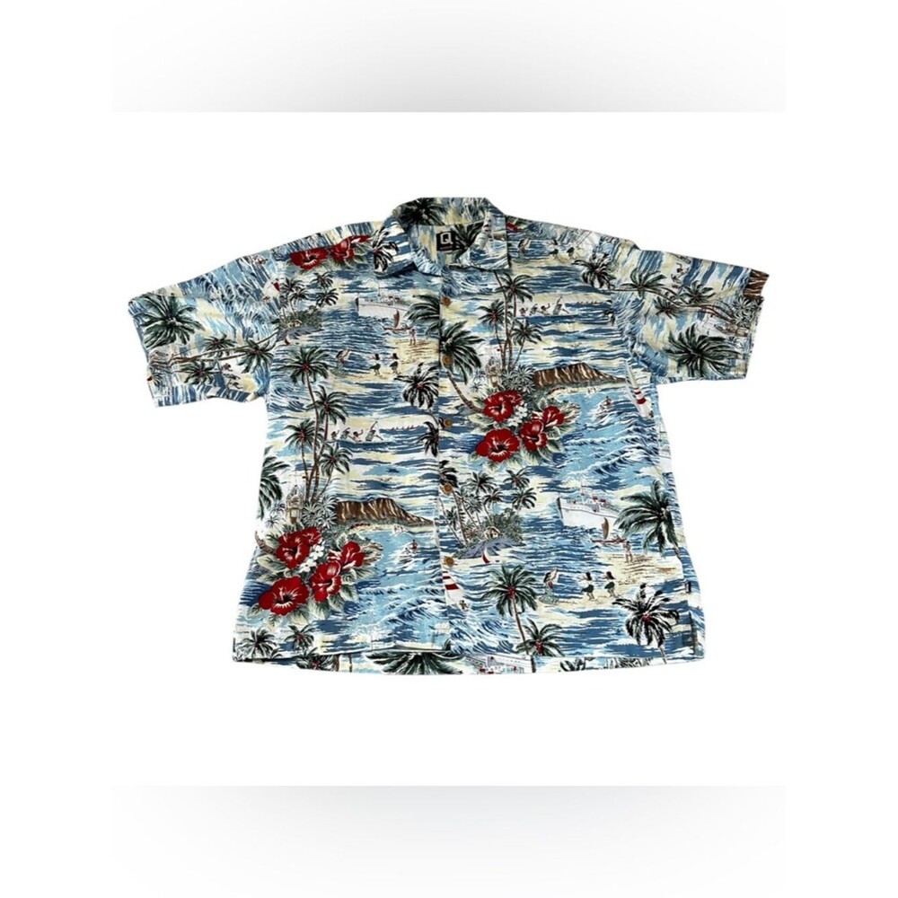 Quiksilver Hawaiian Shirt Mens M Tropical Surf Aloha Hibiscus Y2K Style Button